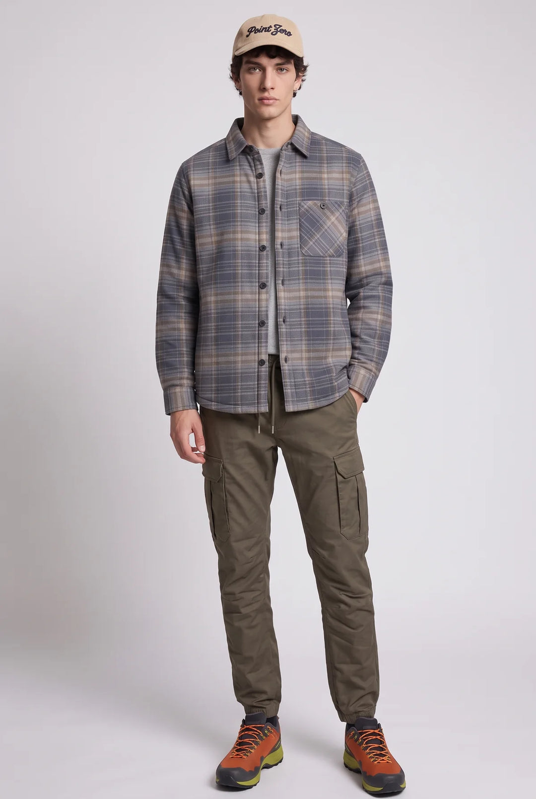 SANTIAGO - BONDED CHECK BUTTON-UP SHIRT WITH CHEST POCKET "COAL"