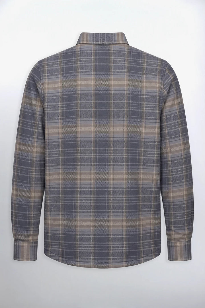 SANTIAGO - BONDED CHECK BUTTON-UP SHIRT WITH CHEST POCKET "COAL"