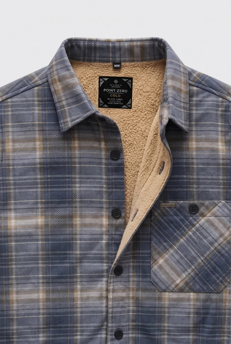 SANTIAGO - BONDED CHECK BUTTON-UP SHIRT WITH CHEST POCKET "COAL"