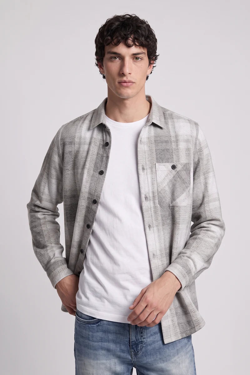SERGIO - BONDED KNIT CHECK DRESS SHIRT WITH CHEST POCKET "CASHEW"