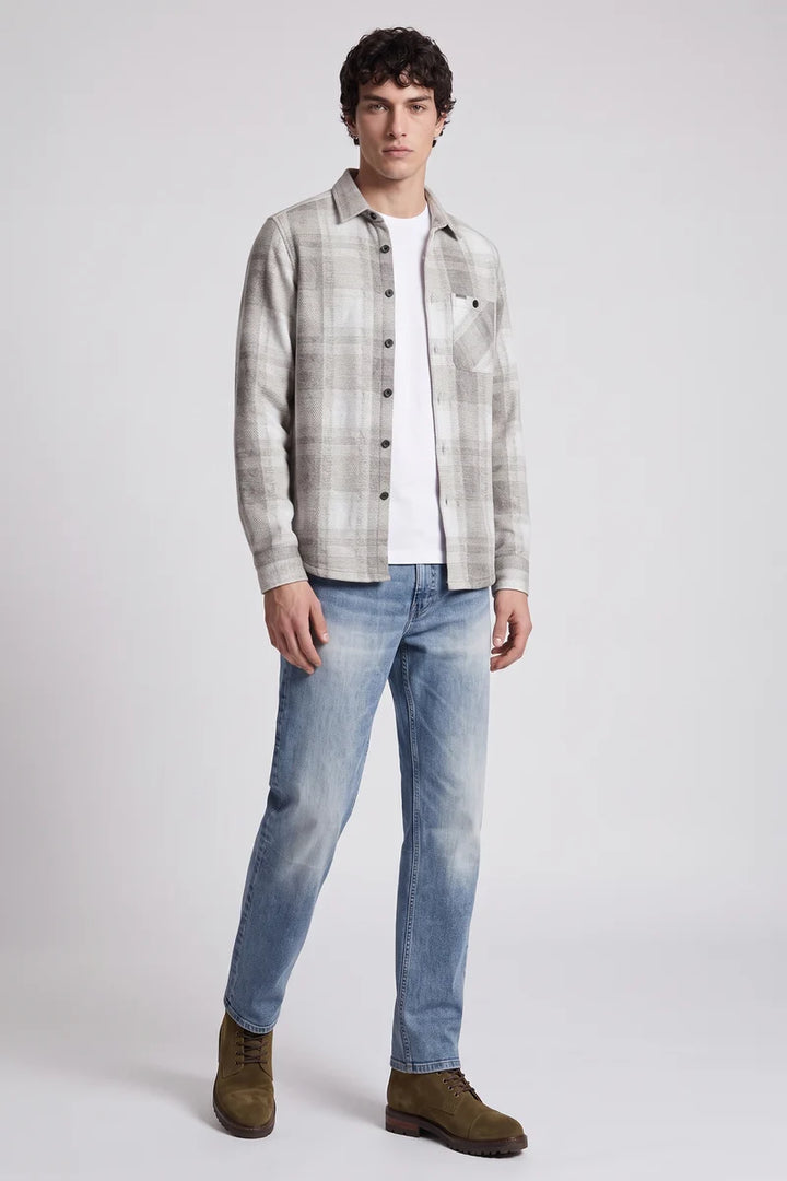 SERGIO - BONDED KNIT CHECK DRESS SHIRT WITH CHEST POCKET "CASHEW"
