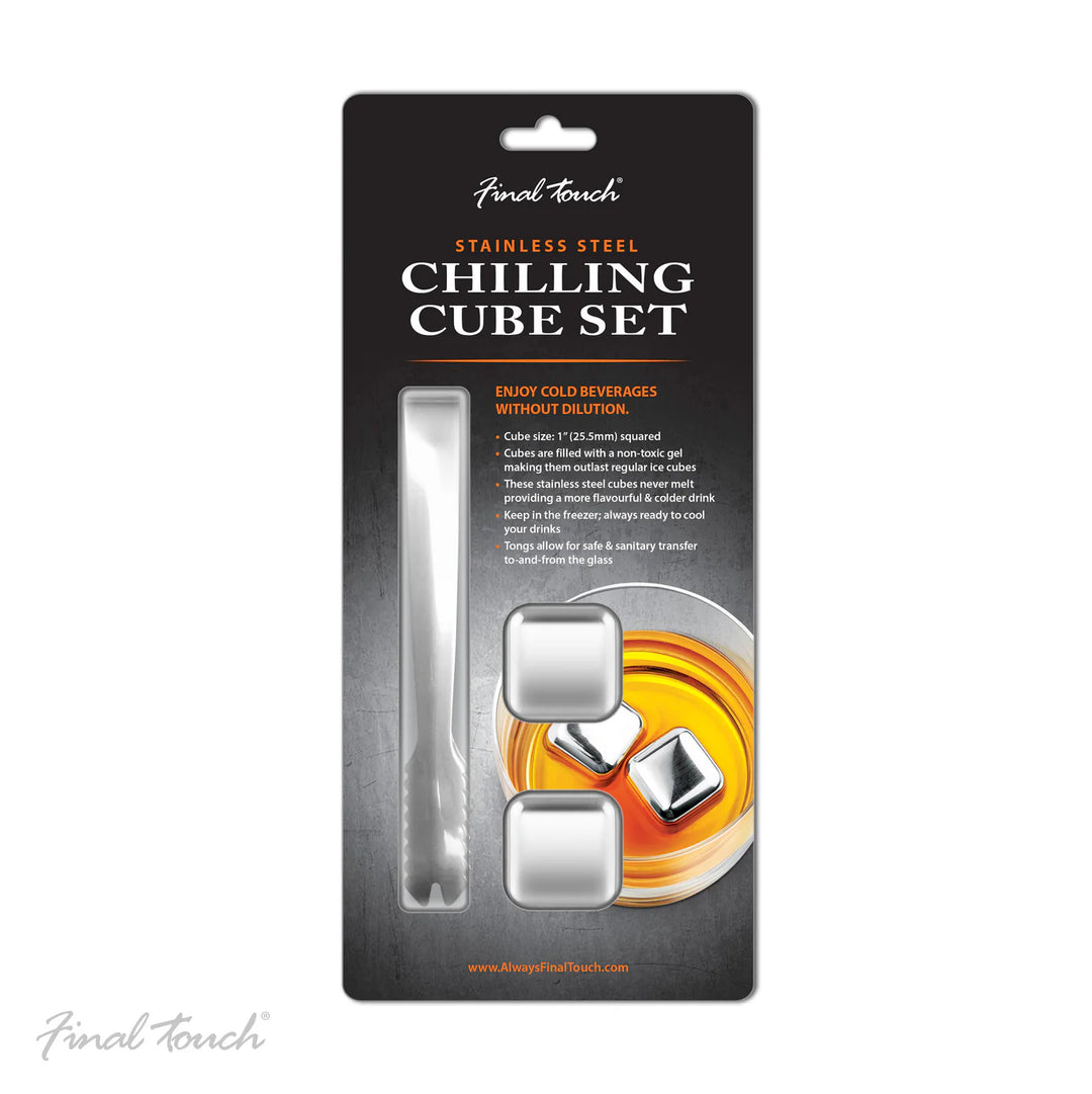 STAINLESS STEEL CHILLING CUBE SET - 2 PIECES + TONGS