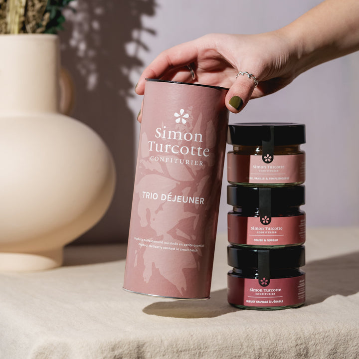 Simon Turcotte Trio Déjeuner gift tube with three 125 ml breakfast jams
