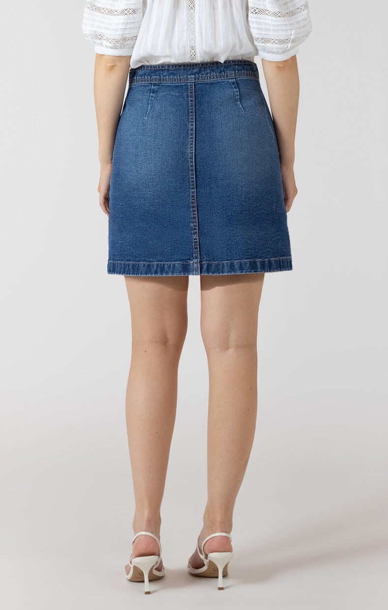 BUTTON FRONT MINI SKIRT "MEDIUM DENIM WASH"