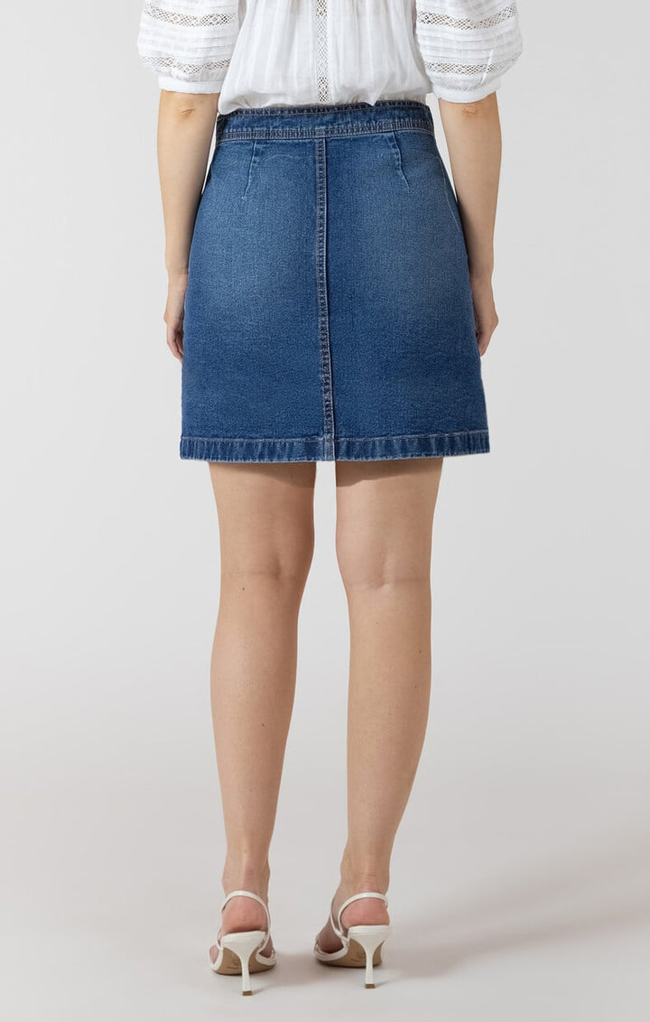BUTTON FRONT MINI SKIRT "MEDIUM DENIM WASH"