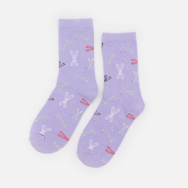 LILAC SOCKS WITH MULTICOLORED SKIS
