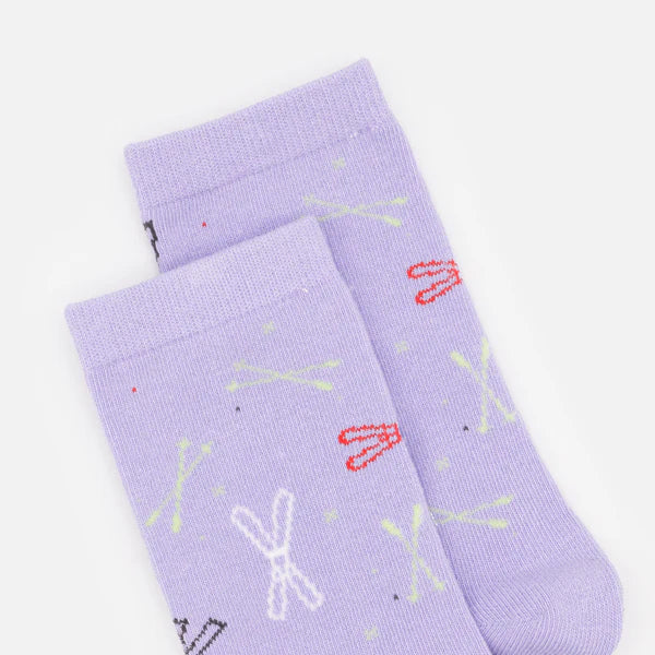 LILAC SOCKS WITH MULTICOLORED SKIS