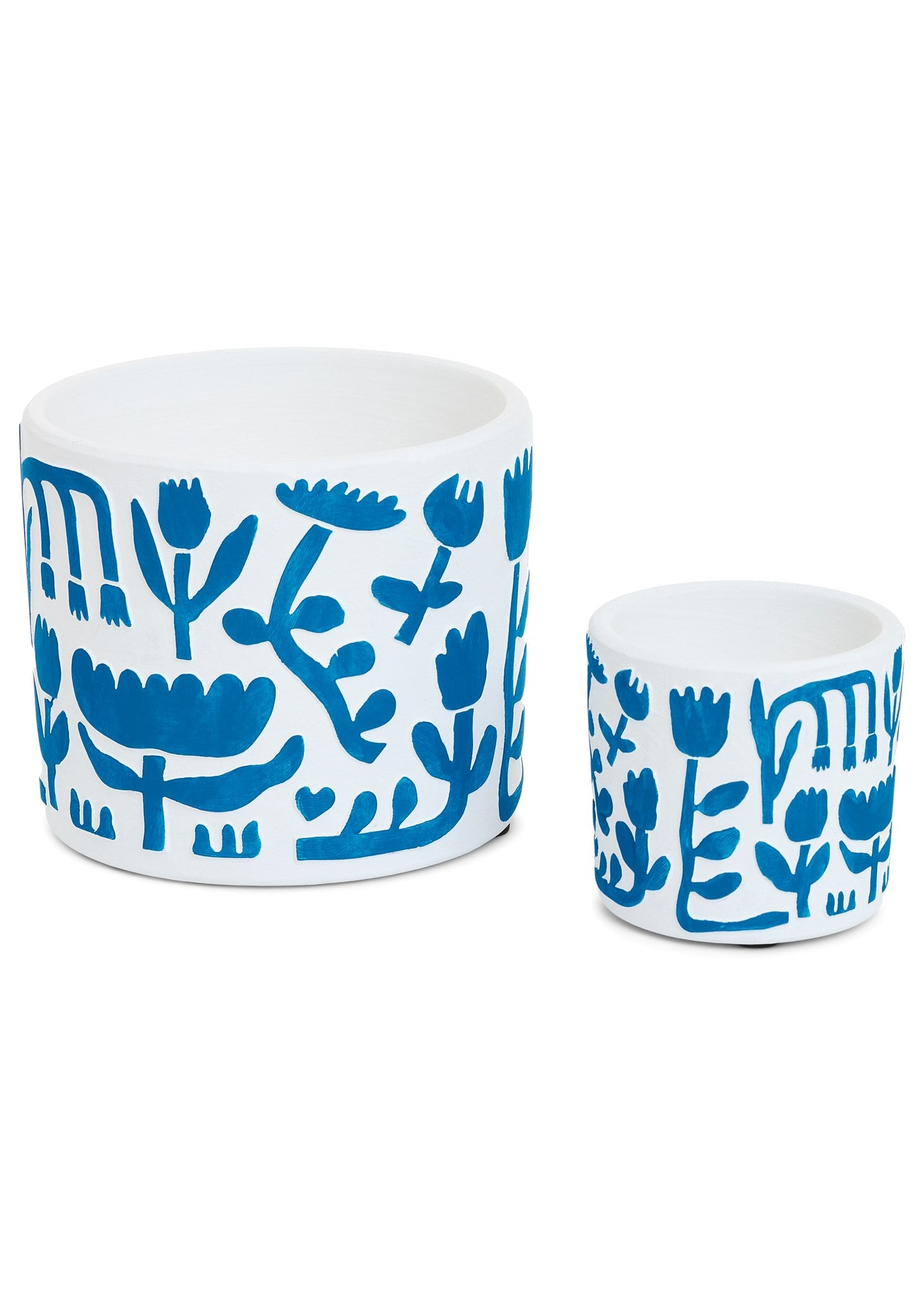 SMALL CEMENT FLOWER PLANTER - WHITE/NAVY