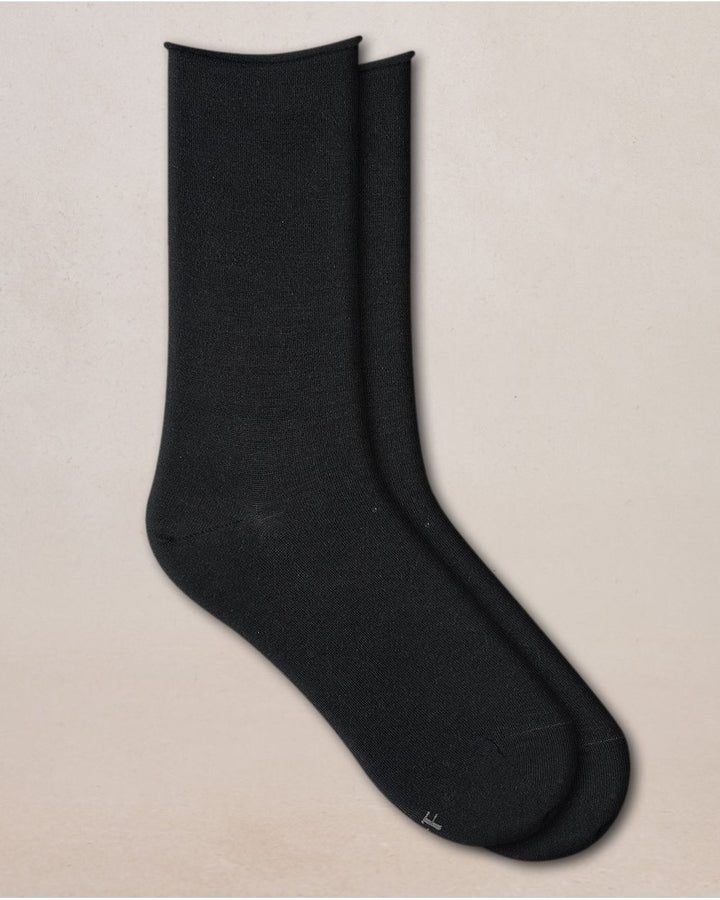 ROLL TOP WOOL SOCKS "BLACK"
