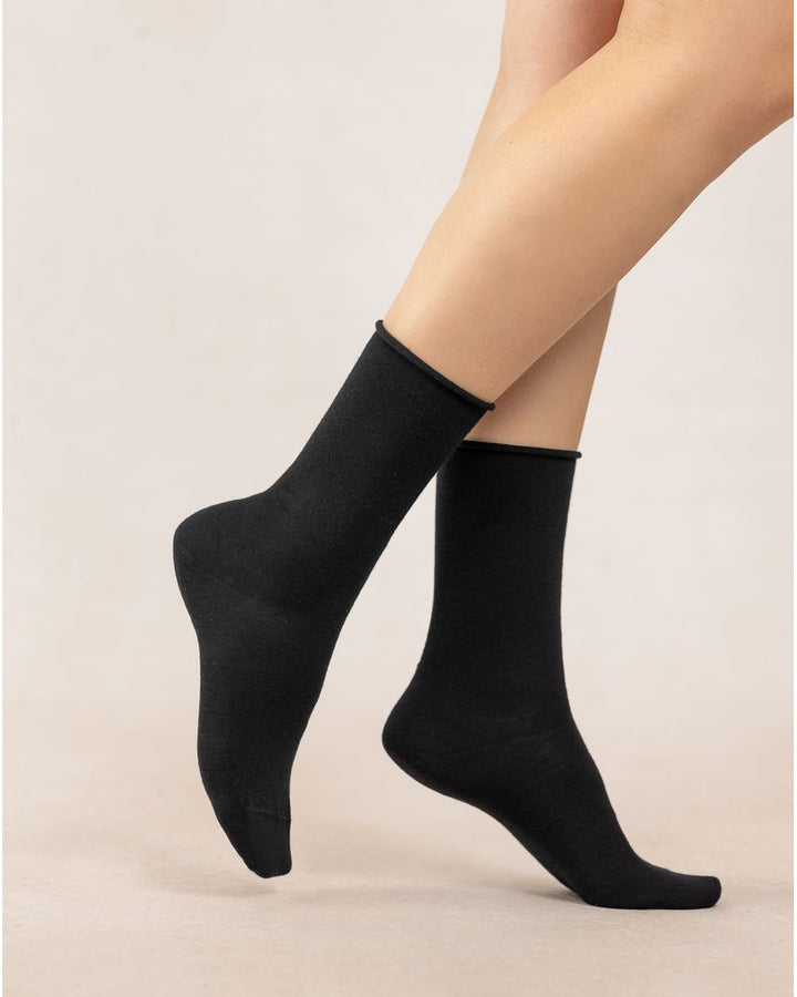 ROLL TOP WOOL SOCKS "BLACK"
