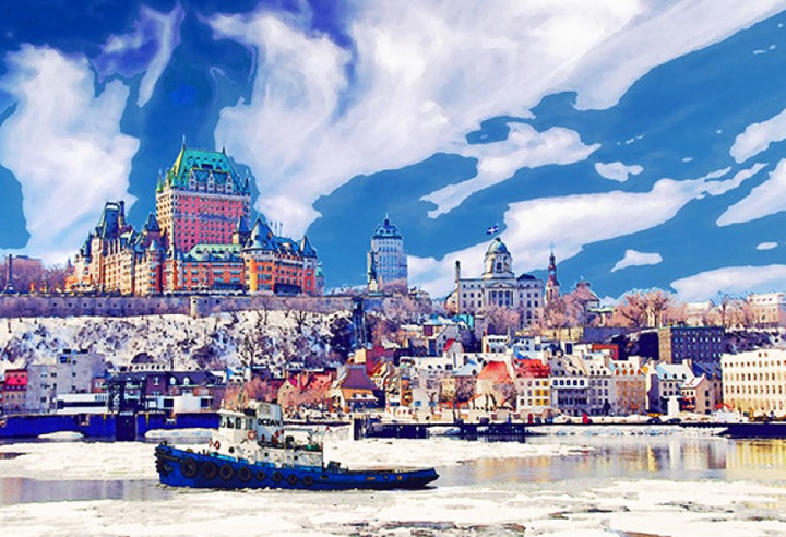 "QUEBEC SOUS NEIGE" TABLEAU 7 1/2 X 11" ENCADRER EA02