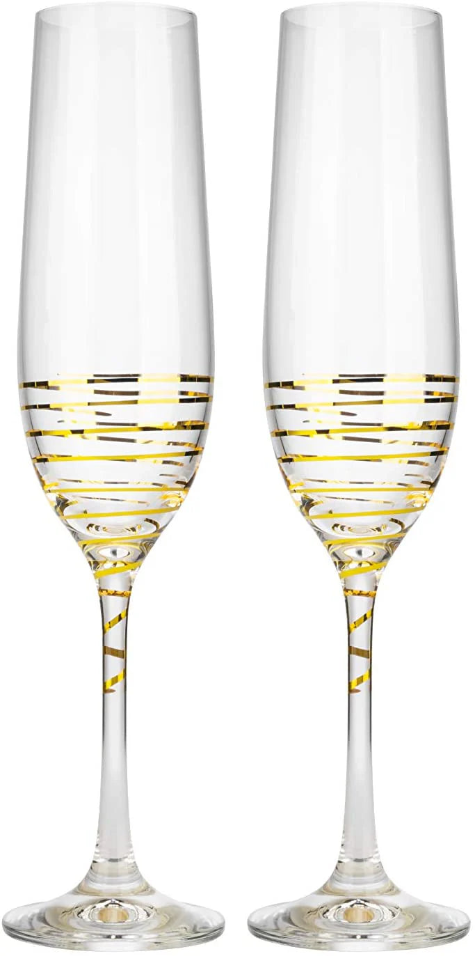 SPIRAL GOLD CHAMPAGNE FLUTES 190ML - BOX OF 2