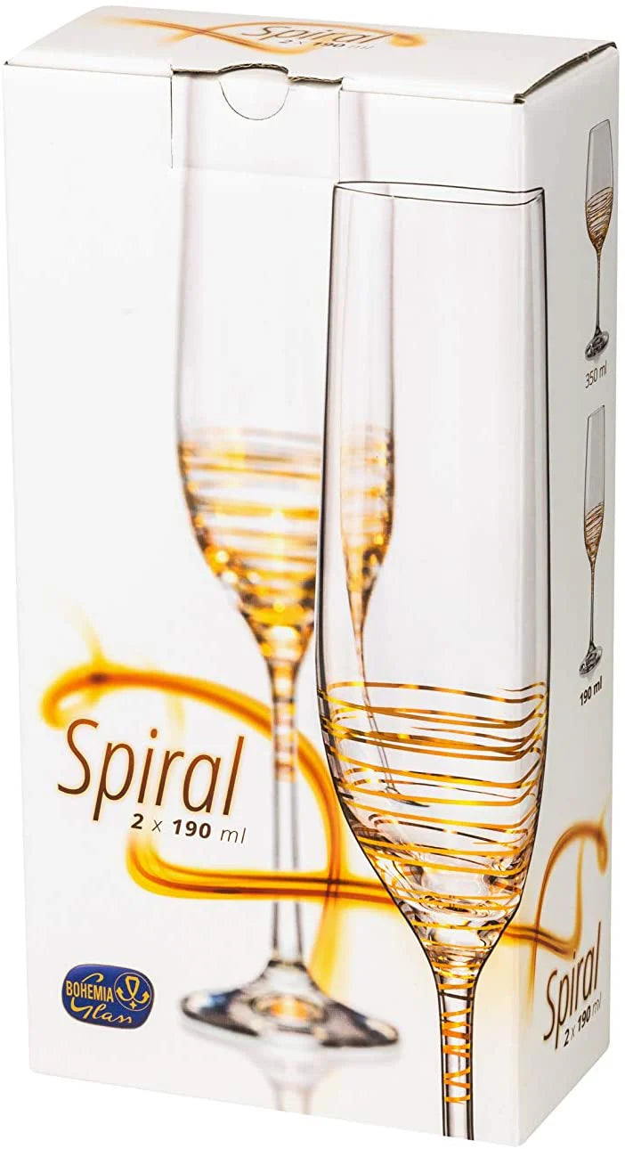 SPIRAL GOLD CHAMPAGNE FLUTES 190ML - BOX OF 2