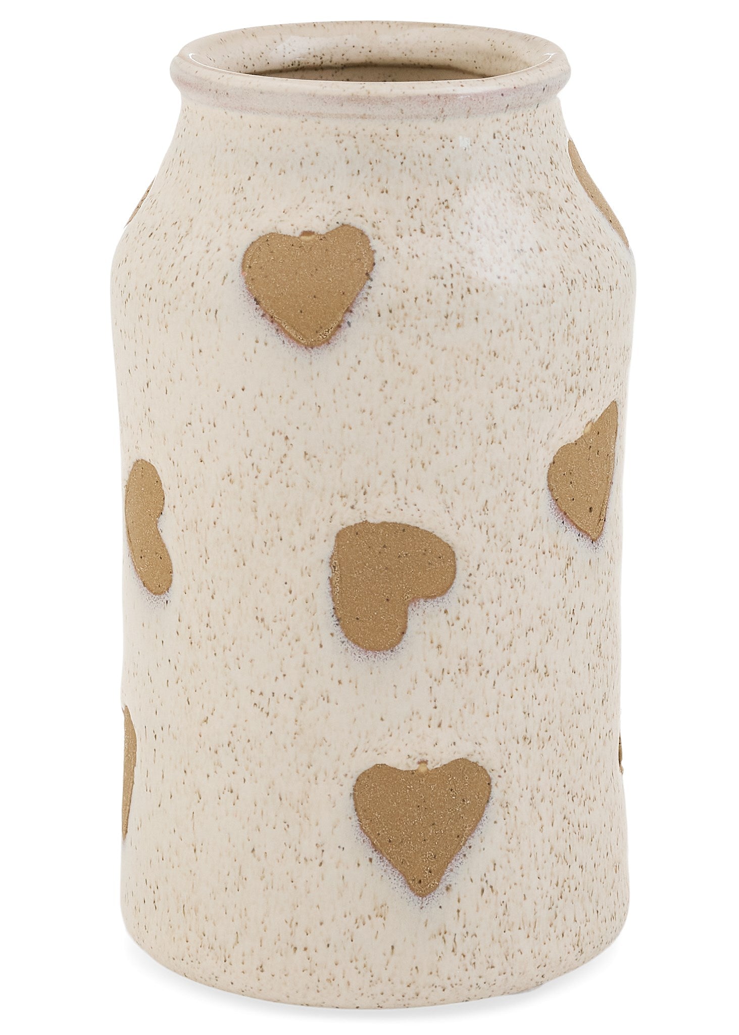 STONEWARE HEART PATTERN VASE - WHITE/SAND