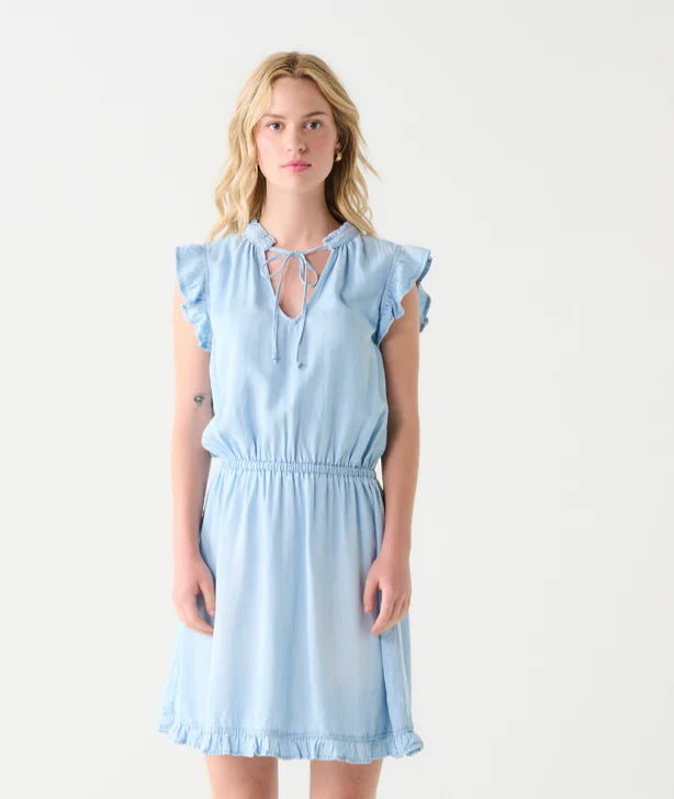 RUFFLE TRIM MINI TENCEL DRESS