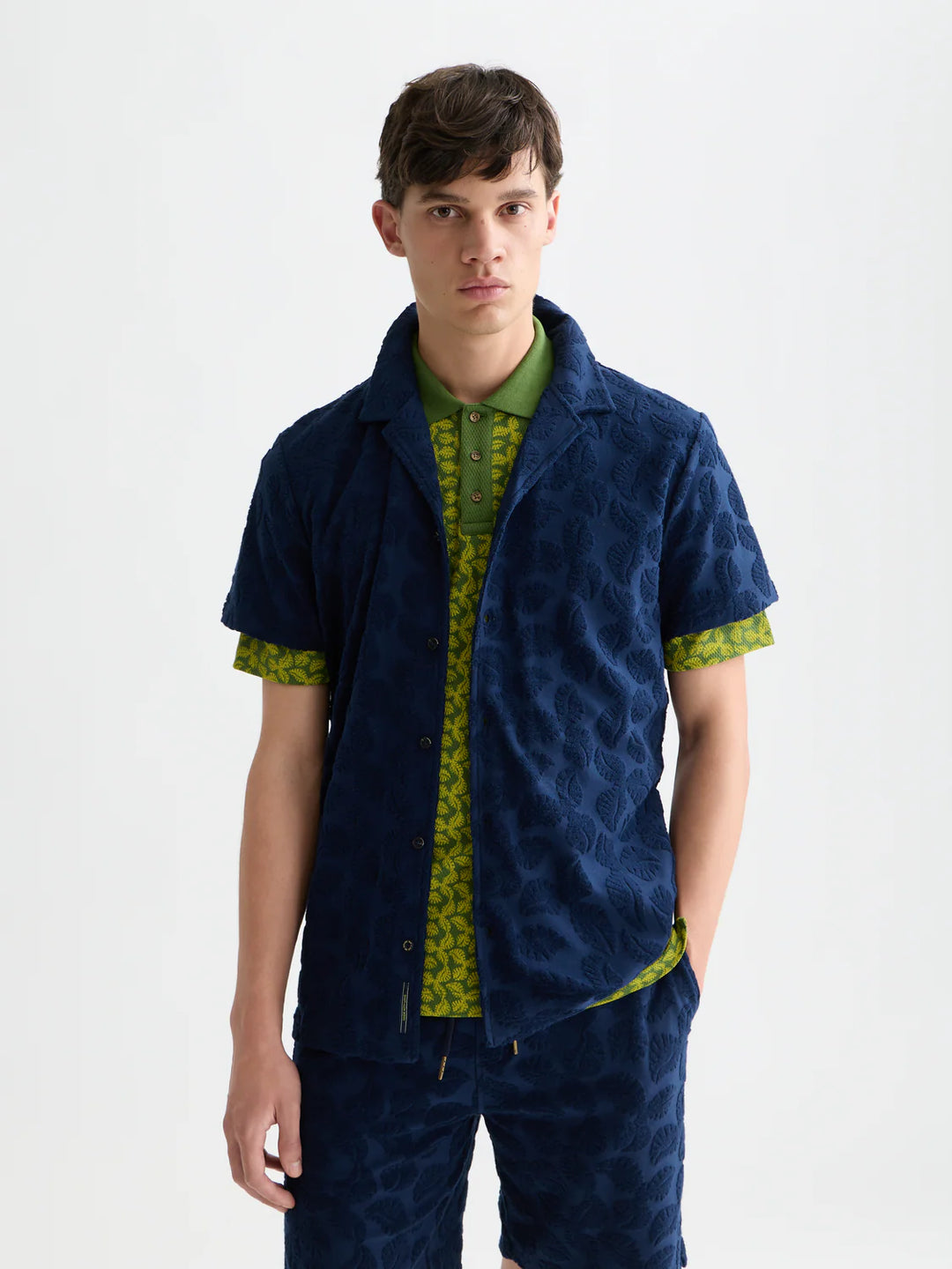 TERRY JACQUARD SHORT SLEEVE SHIRT "PAGEANT BLUE"