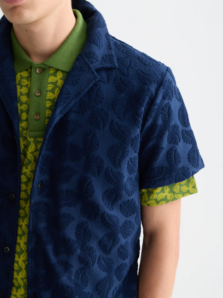 TERRY JACQUARD SHORT SLEEVE SHIRT "PAGEANT BLUE"
