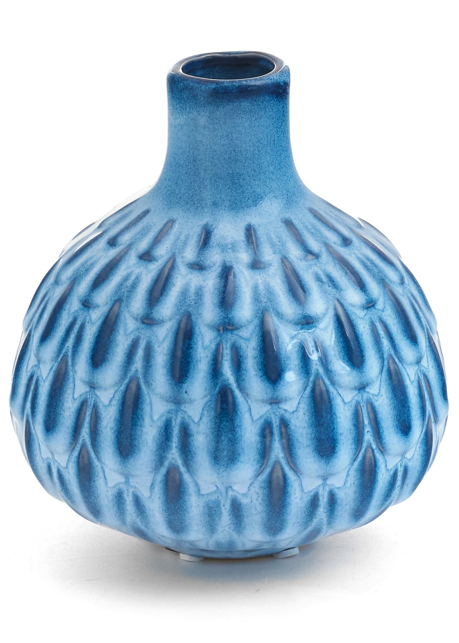 SMALL CERAMIC TEXTURED BLUE VASE