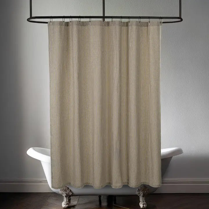 BLACK TICKING SHOWER CURTAIN