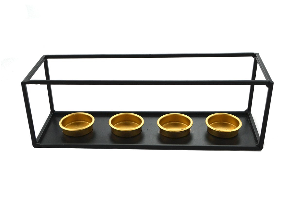 BLACK METAL TLITE HOLDER 28X9X9CM