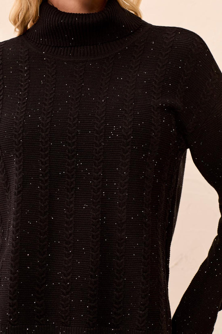 T-NECK CABLE STITCH SWEATER "BLACK"