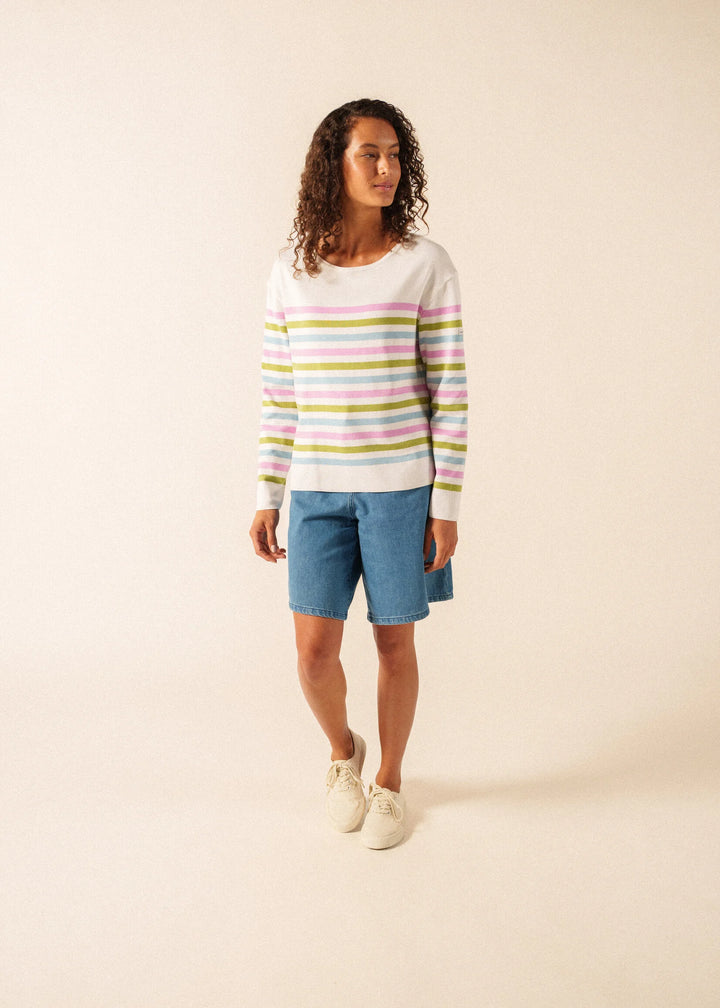 ECRINS COTTON TRICOLOUR STRIPED SWEATER  "ACCALMIE"