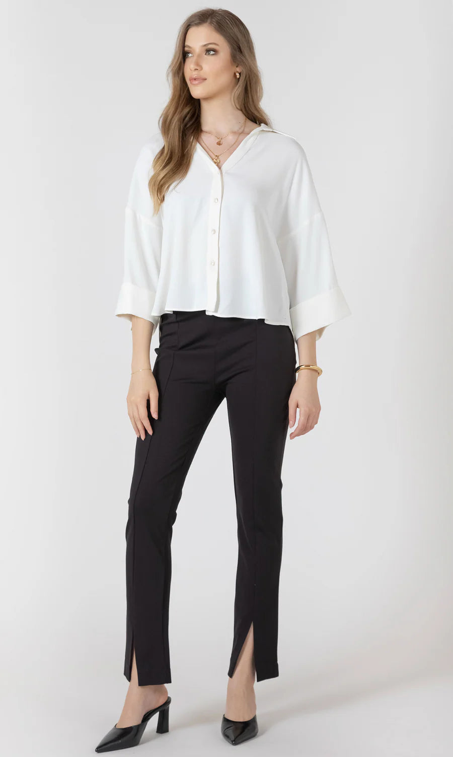 CUFFED BUTTON FRONT BLOUSE "VANILLA"