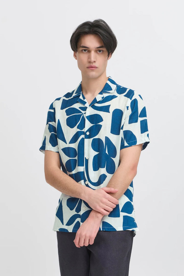 CFWESTON SS RC PRINTED LINEN SHIRT "ESTATE BLUE"
