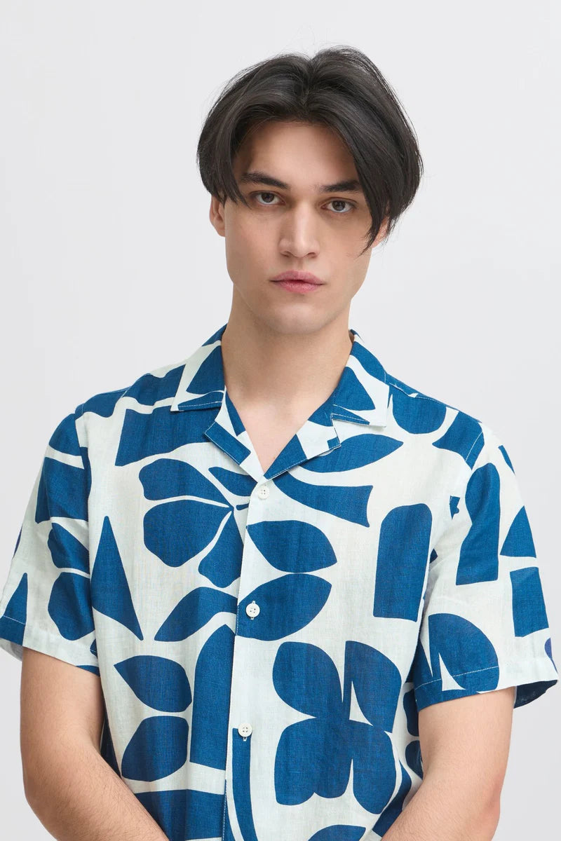 CFWESTON SS RC PRINTED LINEN SHIRT "ESTATE BLUE"