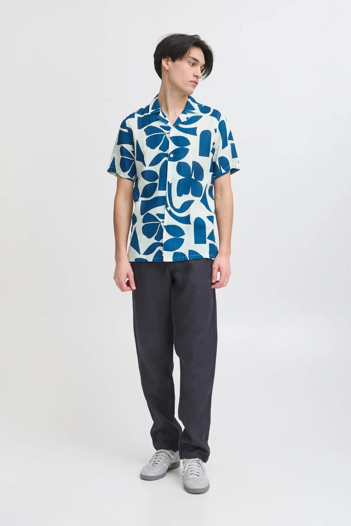 CFWESTON SS RC PRINTED LINEN SHIRT "ESTATE BLUE"