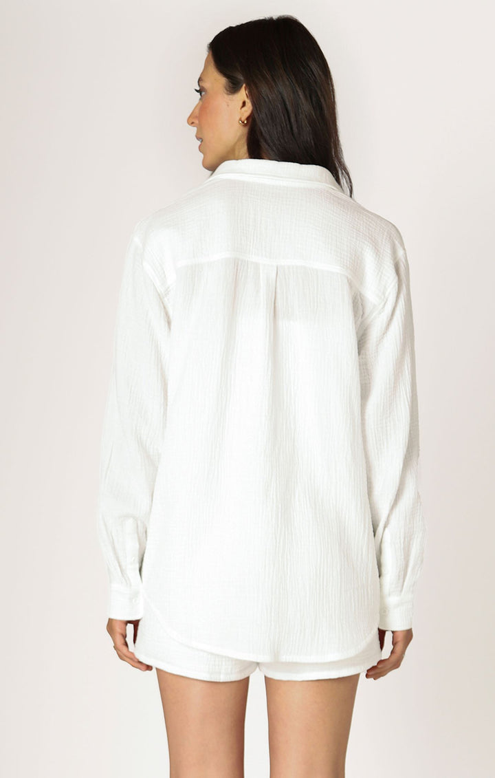 LS TEXTURED BUTTON-UP BLOUSE "OFF-WHITE"