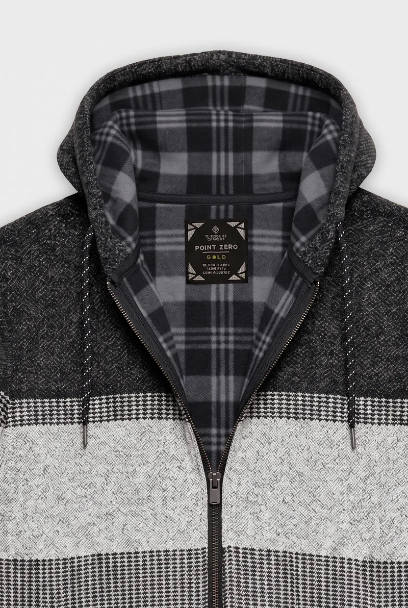 WITOLD - BONDED FULL-ZIP HOODED SWEATER JACKET WITH JACQUARD PATTERN "CHARCOAL"
