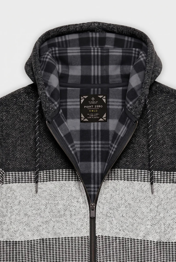 WITOLD - BONDED FULL-ZIP HOODED SWEATER JACKET WITH JACQUARD PATTERN "CHARCOAL"
