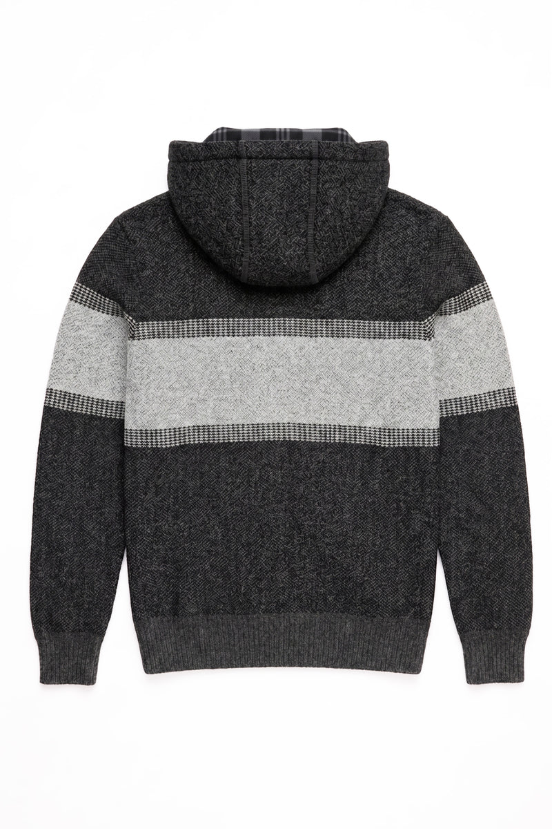 WITOLD - BONDED FULL-ZIP HOODED SWEATER JACKET WITH JACQUARD PATTERN "CHARCOAL"
