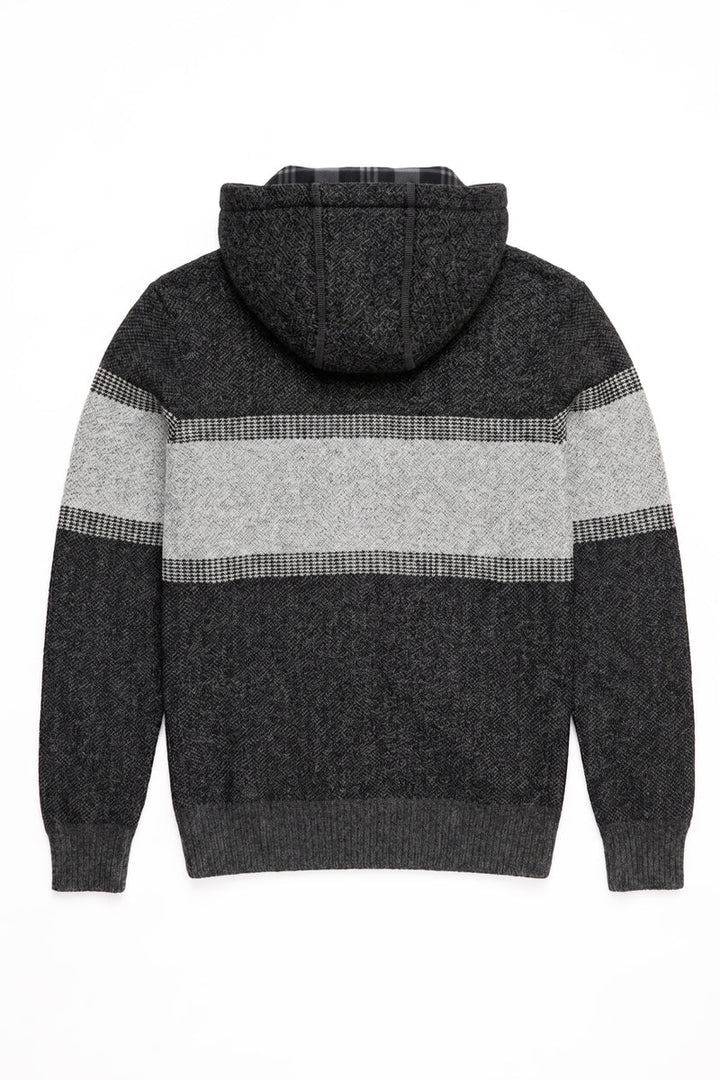 WITOLD - BONDED FULL-ZIP HOODED SWEATER JACKET WITH JACQUARD PATTERN "CHARCOAL"