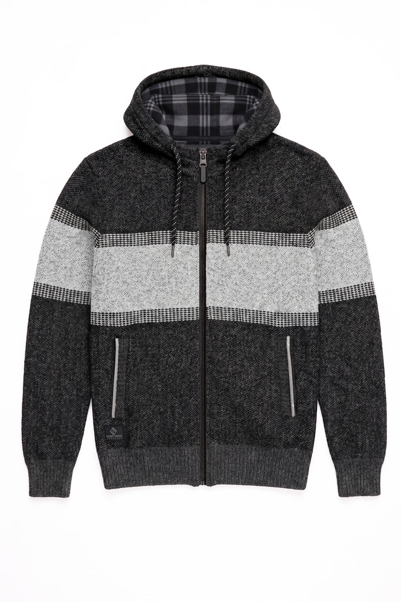 WITOLD - BONDED FULL-ZIP HOODED SWEATER JACKET WITH JACQUARD PATTERN "CHARCOAL"