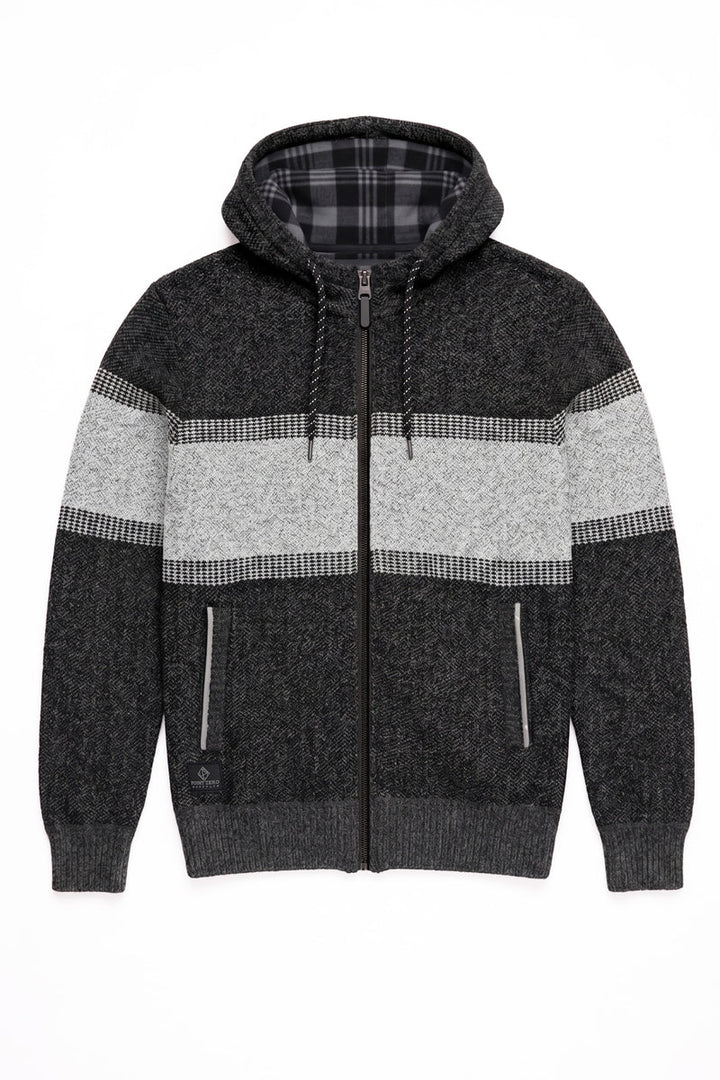 WITOLD - BONDED FULL-ZIP HOODED SWEATER JACKET WITH JACQUARD PATTERN "CHARCOAL"