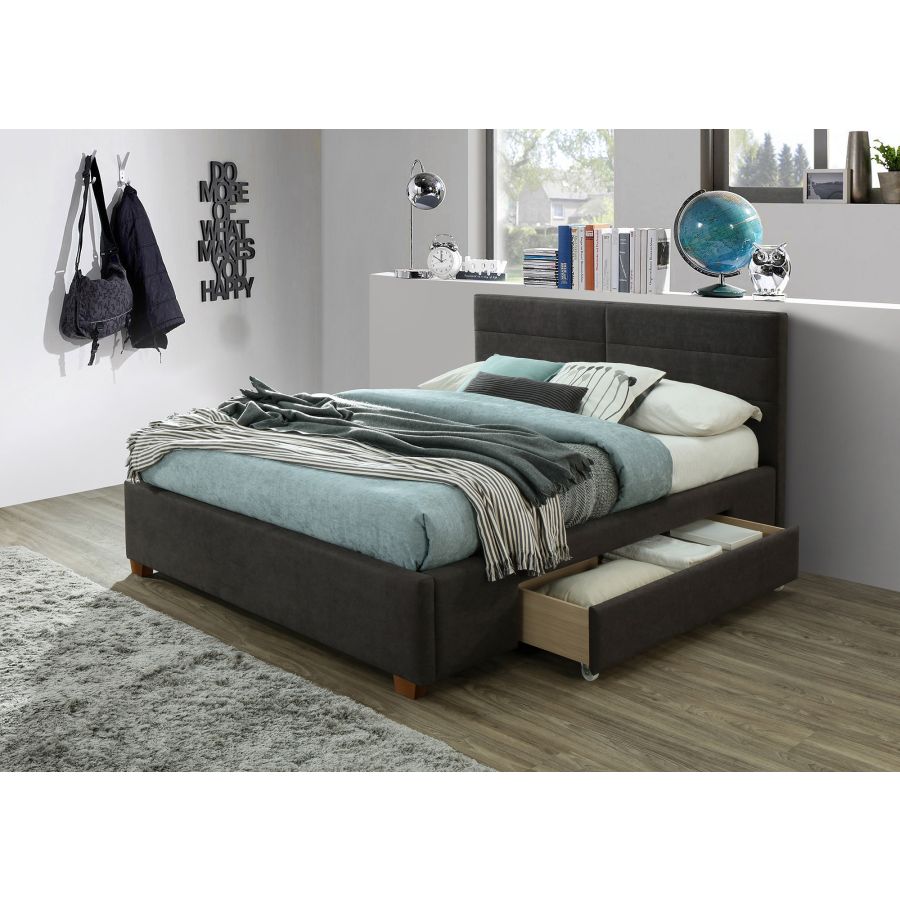 Emilio Queen Platform Bed with Drawer in Charcoal