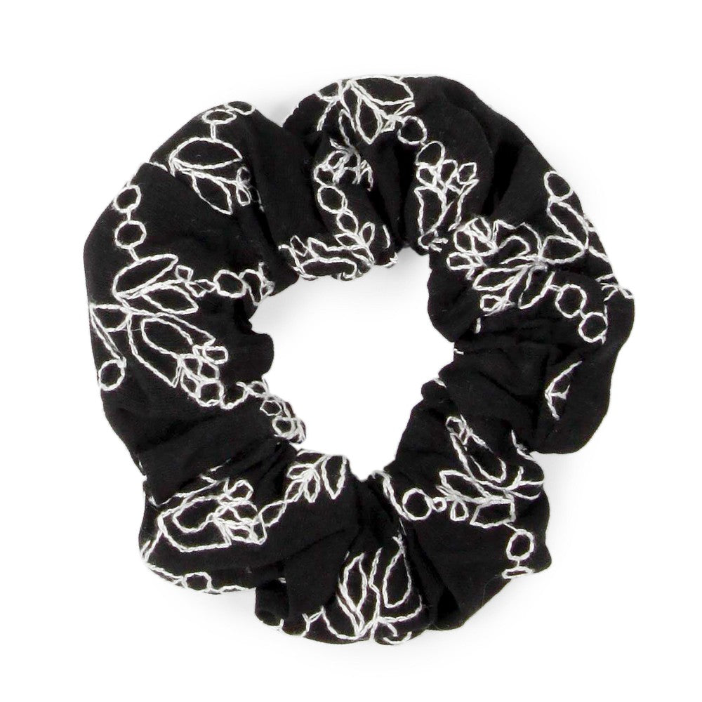 Black Floral Embroidered Hair Scrunchie