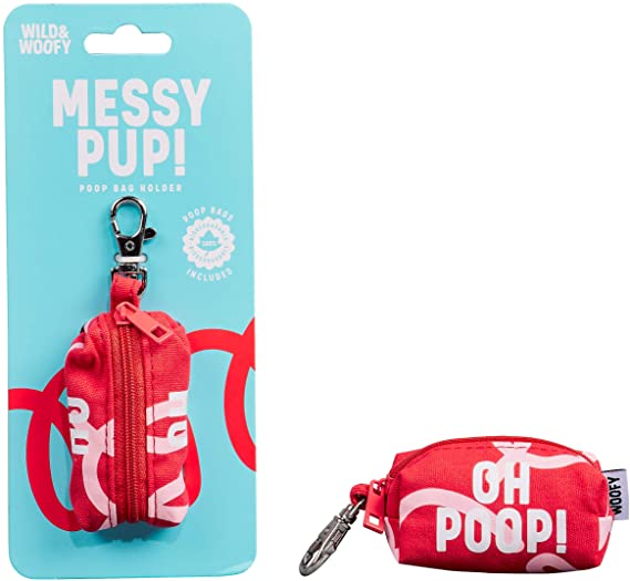 Chien sauvage & Woofy Messy Pup ! Porte-sac à crottes, attache pour laisse, sacs à crottes biodégradables Rouge Taille unique