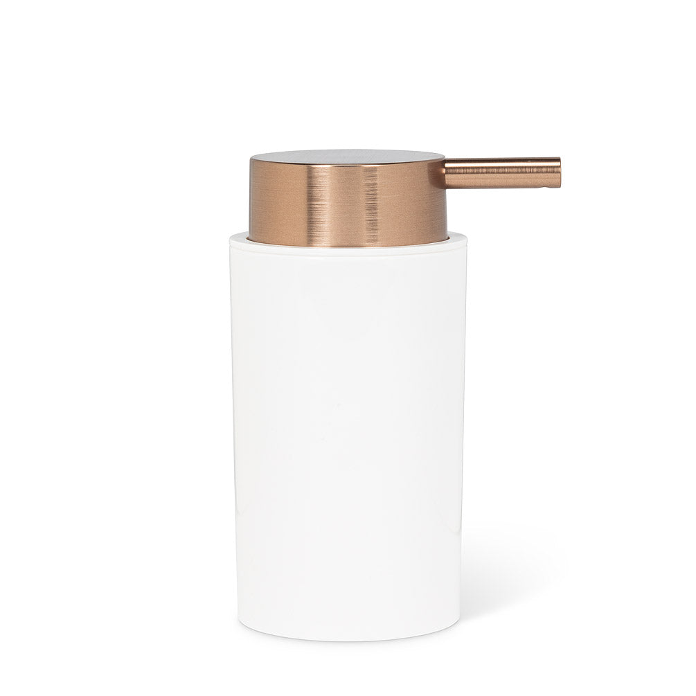 Abbott Cylinder Soap Pump - Matte White & Bronze
