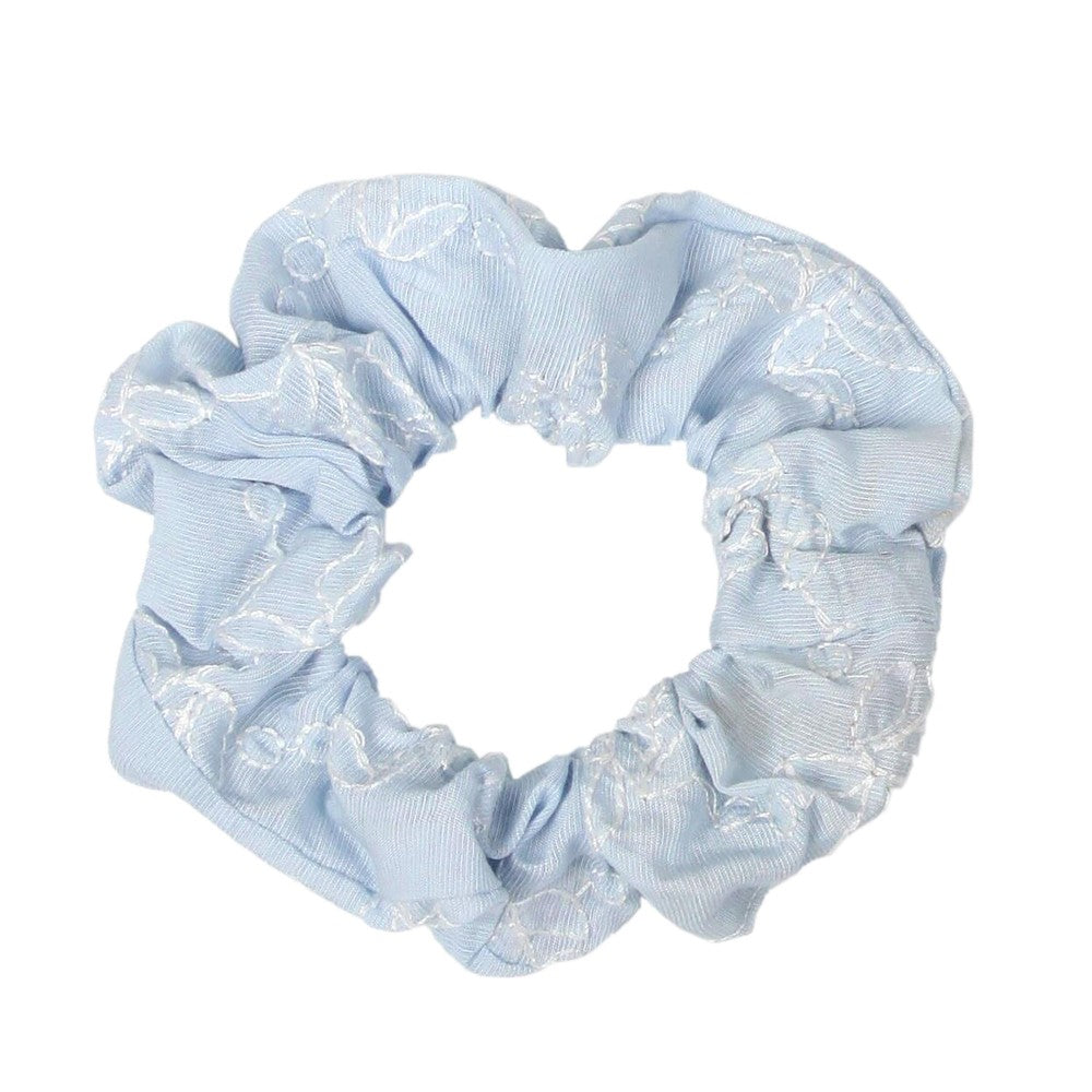 Light Blue Floral Embroidered Hair Scrunchie