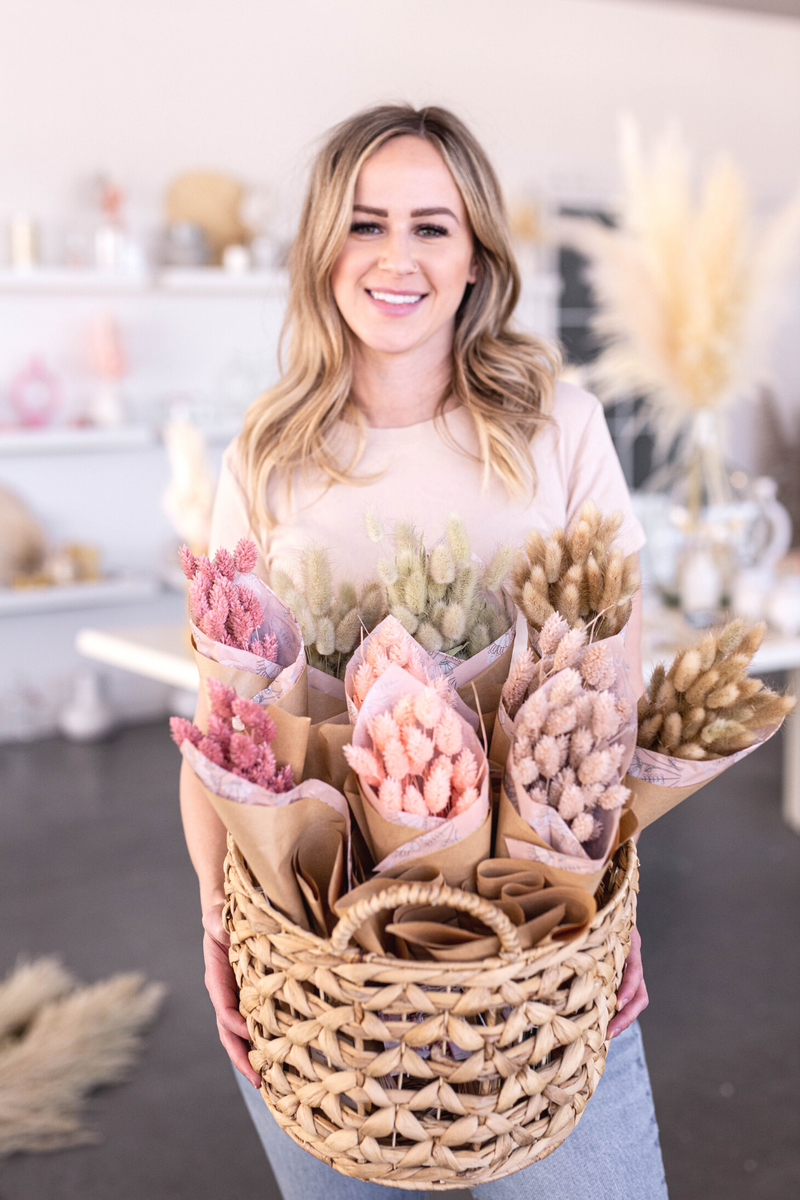 Wrapped Dried Floral Bouquet Baby Pink Rabbit Tails