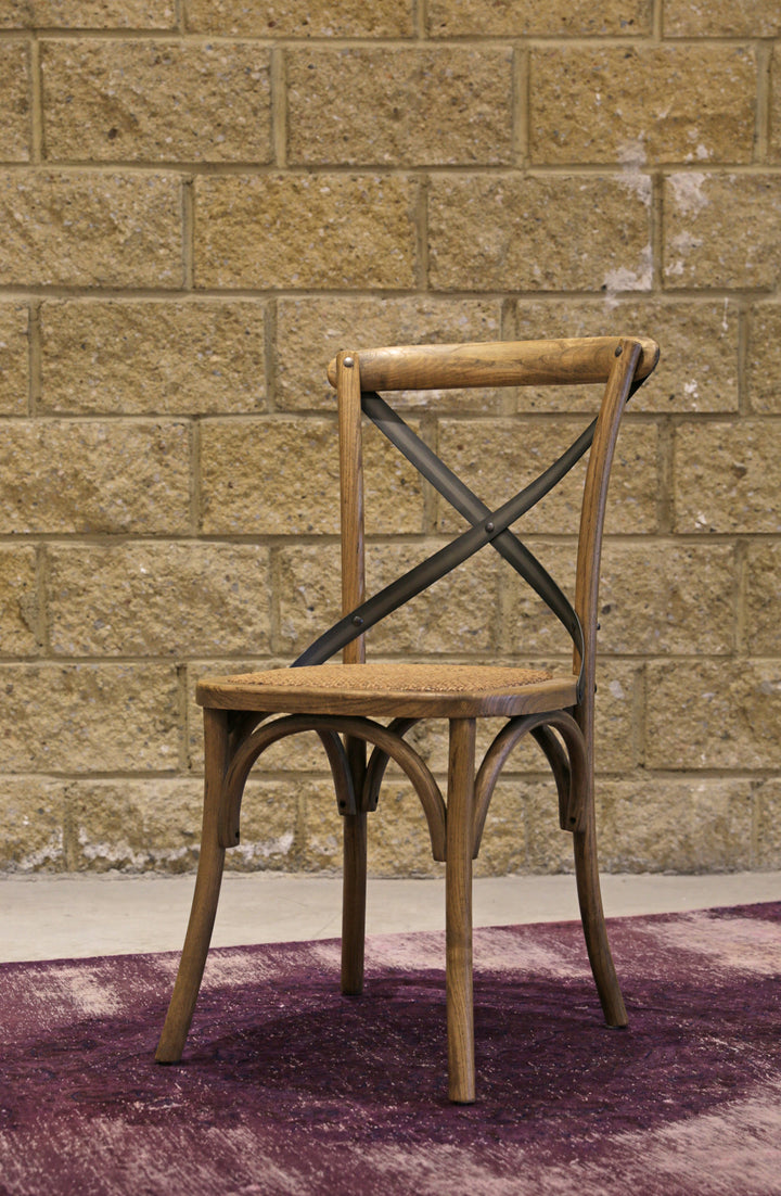 Cross Back Chair Rattan Seat - Natural Rustic