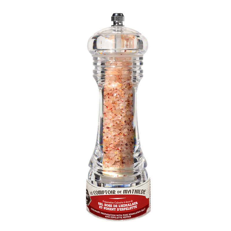 Culinary Preparation with Pink Himalayan Salt and Espelette Pepper Mill