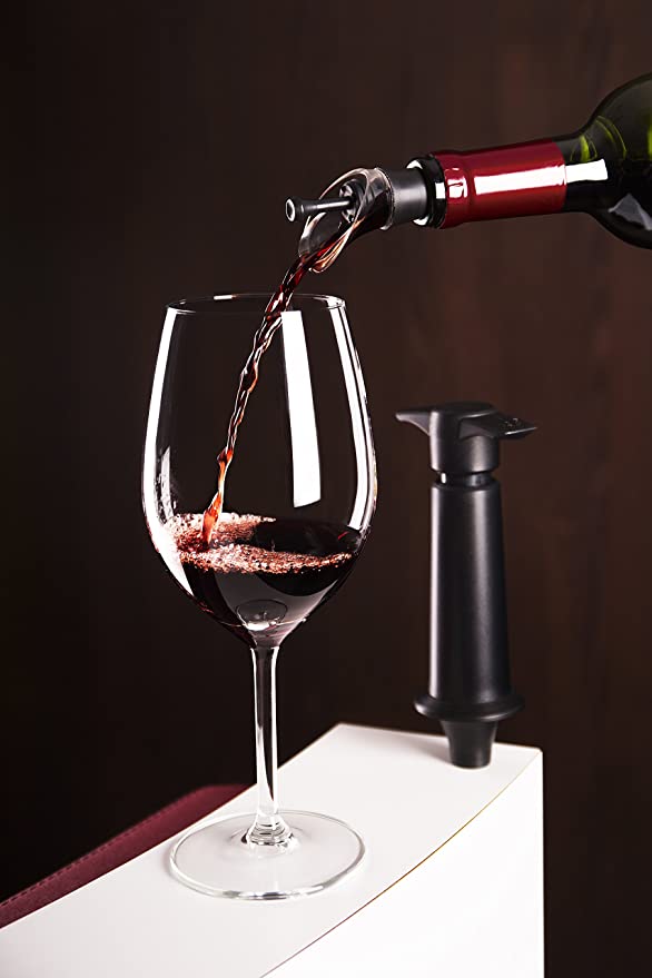 Vacu Vin 6504606 Serveur à vin et bouchon, 3,2 x 8 x 15,6 cm, noir