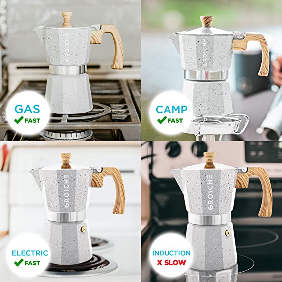 Grosche Milano Steel Stovetop Espresso Coffee Maker and Turbo Milk Frother, Silver