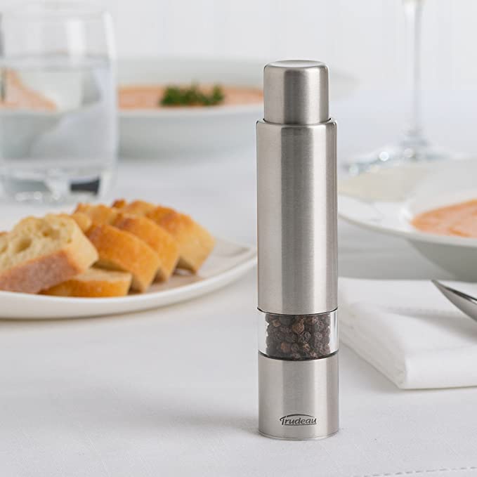 Trudeau 6" One-Hand Stainless Steel Thumb Pepper Mill