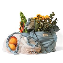 Full Circle Tote-Ally 4-Piece Grocery Market Set Tote Bag & 3 Mesh Produce Bags - Recycled Plastic - Blue
