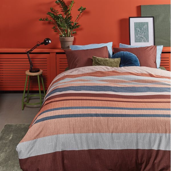 Brunelli Ambre Blue, Pink And Burgundy Striped Duvet Cover Set Queen